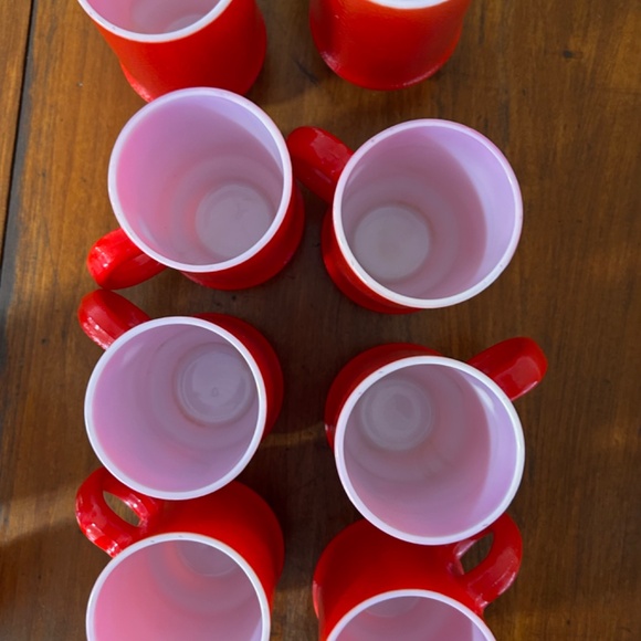4 Vintage 60's Atlas Anchor Hocking FIre King RED Milkglass Mugs / Coffee Cups - Picture 3 of 9
